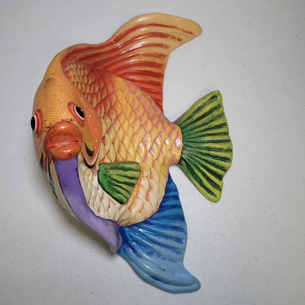 Large Painted Ceramic Fish Wall Hang‎ Decor Mexican Vintage Tropical Nautical